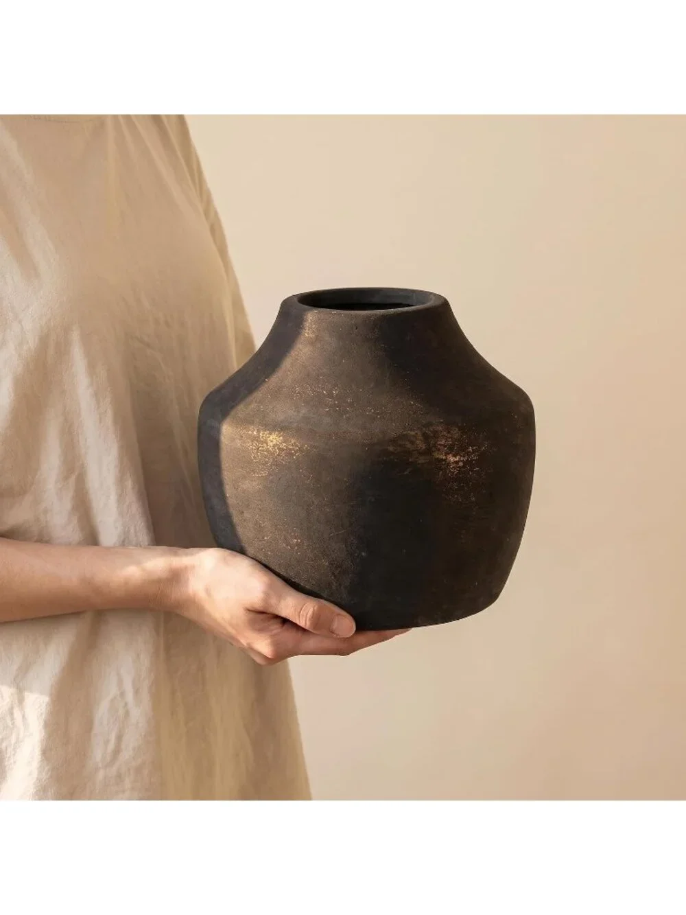 5.3 Inch Small Matte Black Ceramic Farmhouse Vase With Handles For Living Room